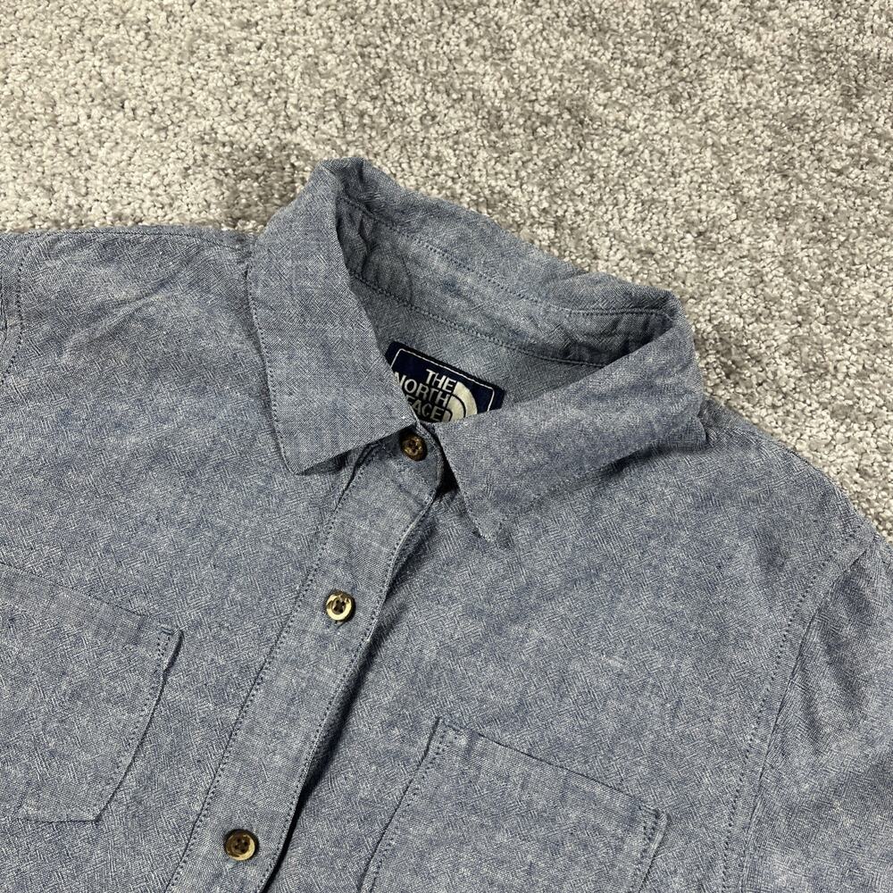 North Face Button Up Shirt Womens Small Linen Cotton Chambray Long Sleeve Blue